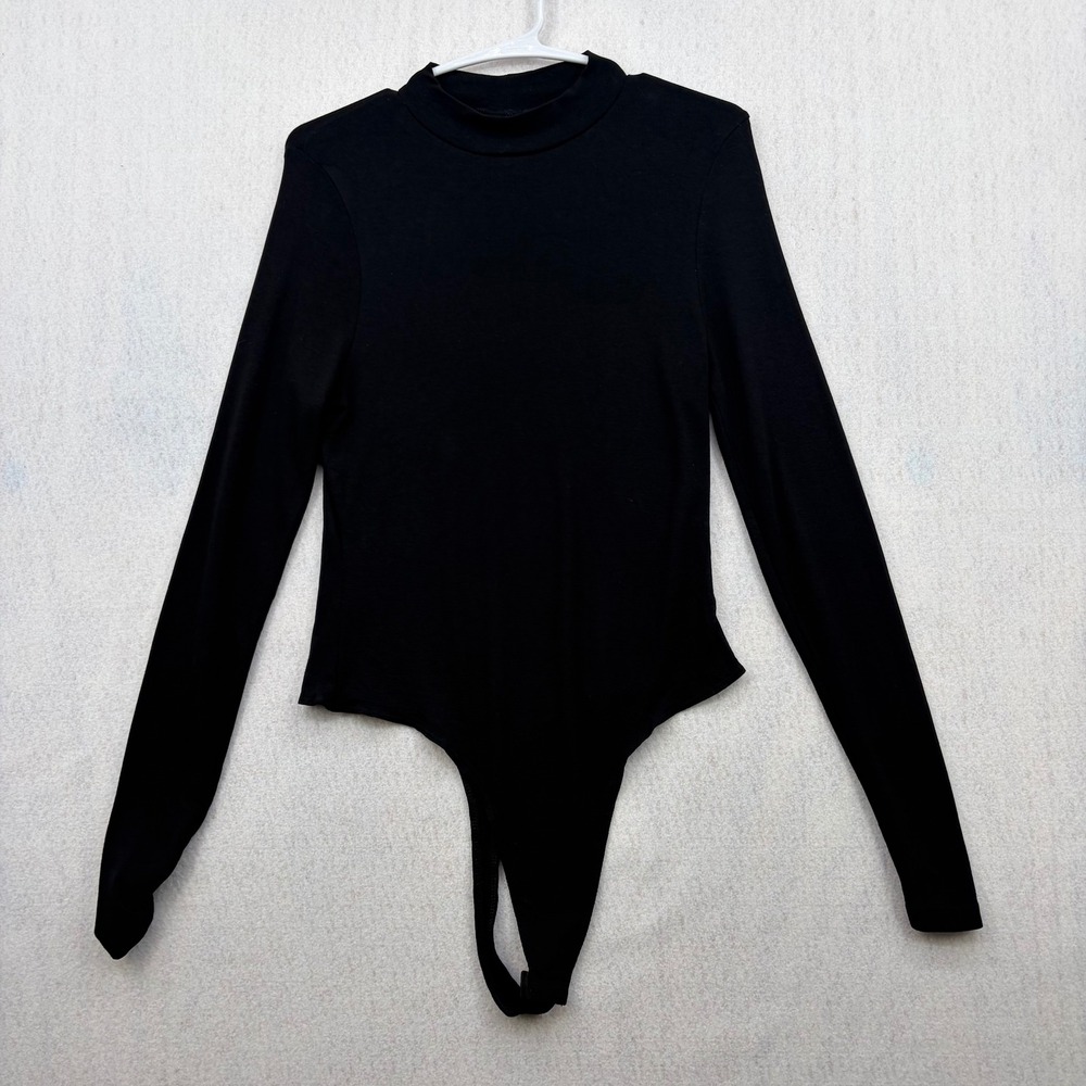 ASOS DESIGN Womens Black Long Sleeve Mock Neck Thong Bodysuit Size US 10